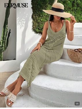 EURMUSE Olive Crochet Maxi Dress